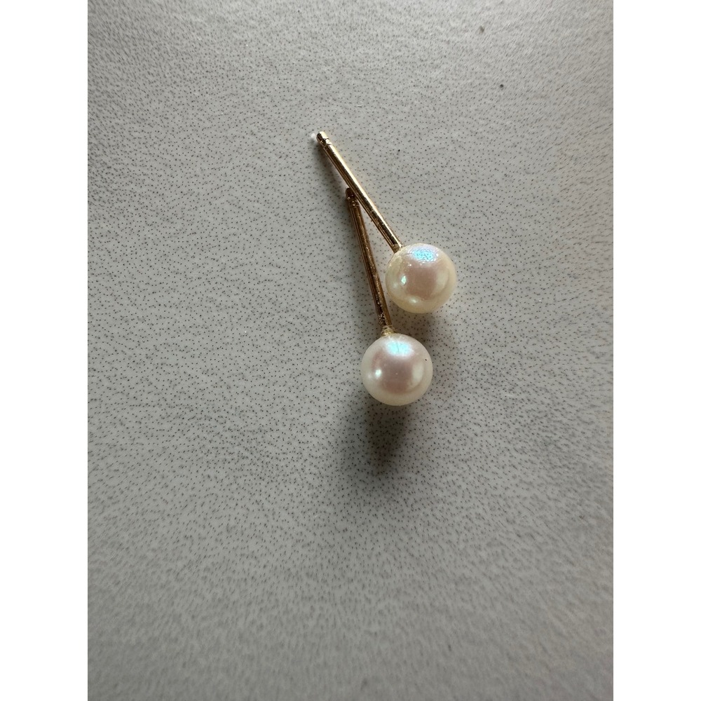 10K Yellow Gold White Pearl Stud Earrings Classic Round Cultured Fine Jewelry